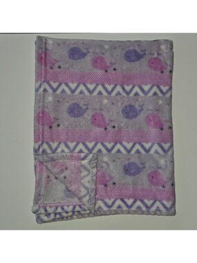 Mon Lapin Purple Whales Baby Blanket Soft Fleece White Chevron Stripe